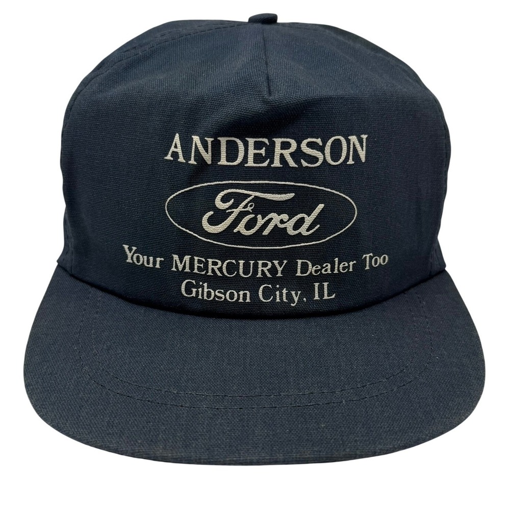 Ford Hat Mens Navy Anderson Ford Mercury Dealer Gibson City IL Leather Strapback
